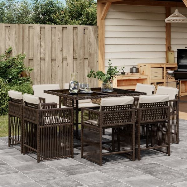 vidaXL 9-tlg. Garten-Essgruppe mit Kissen Braun Poly Rattan 3211737
