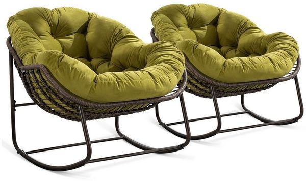 LVHOM Schaukelstuhl mit gepolstertem Kissen, Rattanstuhl mit Stahlrahmen, Lounge Sessel (Großformat B110.5cm x T94.5cm x H80cm,Dicke Kissen,160kg Tragfähigkeit, MEHRE FARBEN MEHRE OPTIONEN! Schaukelsessel umhüllendem Sitzgefühl & hoher Armlehne, 2 St),...