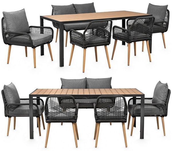 Swing&Harmonie Gartenlounge-Set für 4-6 Personen mit Tisch, Sofa, Stühle, Esstisch, (wetterfest, WPC-Tischplatte, Seilgeflecht Lounge, inkl. Kissen Sienna Garten Sitzgruppe), Outdoor Essgruppe