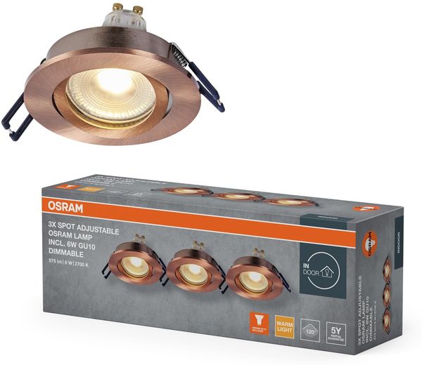 Osram Spot Set LED Einbaustrahler DIM 6W Rot-Messing, 500lm 2700K Warmweiß, CRI≥80, Dimmbar Aluminium, 3er-Set