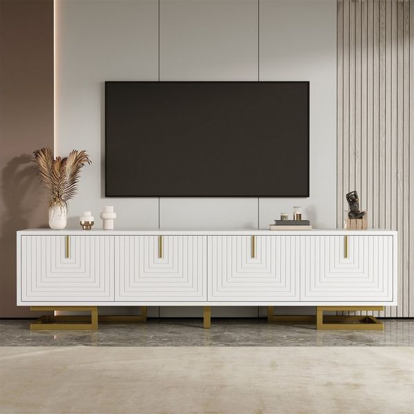 MODFU Lowboard mit Regalfächern, Goldbeine (TV-Möbel, Fernsehschrank, 1 St, 4 Türen), mit Licht- und Schatteneffekt