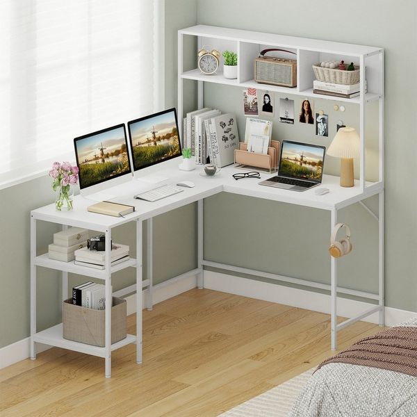 COSTWAY Eckschreibtisch, mit Bücherregal L-förmiger Schreibtisch 150x120cm