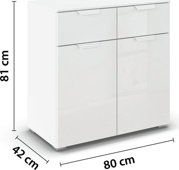 rauch Aditio Box, Kommode, 2-türig, 2 Schubladen mit Glasfront, mit Softclose-Funktion, Farbe Weiß, BxHxT 80x81x42cm Bild 4