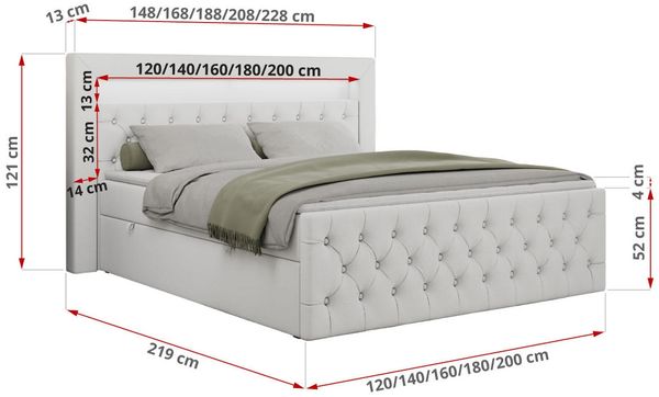 Boxspringbett, Stauraumbett mit Bettkasten, LED - GOLD-9 - 120x200cm - Weiß Kunstleder - H3 Bild 5