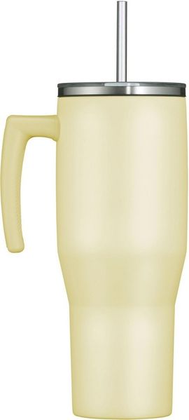 THERMOS Thermobecher REFRESHING SERIES ISOLIERTRINKBECHER mit Strohhalm, 1-tlg, Edelstahl, Kunststoff, Silikon, Titan, 1,10l, 6h heiß & 6h kalt, mit Griff