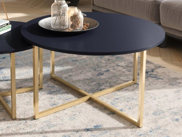 Couchtisch Pranav 80, Marineblau/Gold
