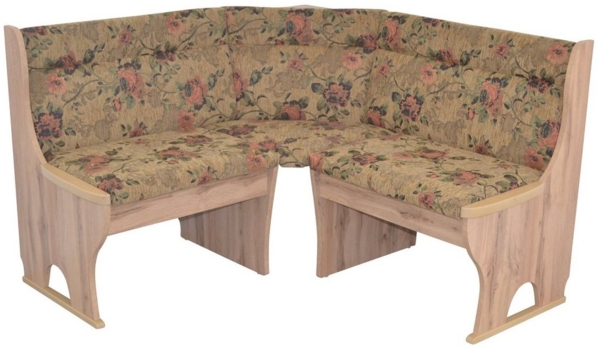 Truheneckbank "Anja 1E" 125x125 cm, Holzdekor Eiche, Stoff braun mit Blumendessin