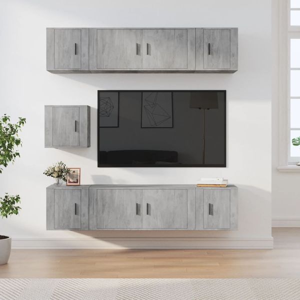 vidaXL 7-tlg. TV-Schrank-Set Betongrau Holzwerkstoff 3188666