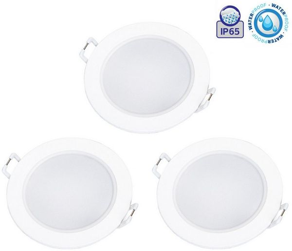 Aigostar LED Einbauleuchte 3er Set 4.8W LED Einbauspot Einbaustrahler Spot schwarz weiß IP65, 3er Set, 4.8w 520 Lumen, Kaltweiß, Rahmenfarbe Weiß, Lochmaß: 68mm