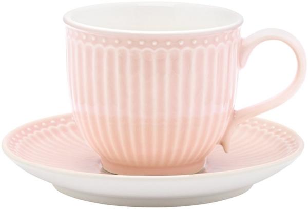 Greengate Tasse Alice Tasse mit Untertasse pale pink 8,5 cm, Stoneware