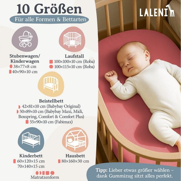 Laleni 2er-Set Jersey Spannbettlaken Stubenwagen 40x90 cm - Oeko-Tex Zertifiziert, 100% Baumwolle, atmungsaktives Spannbetttuch für Baby, 135 g/m², Coral - rot
