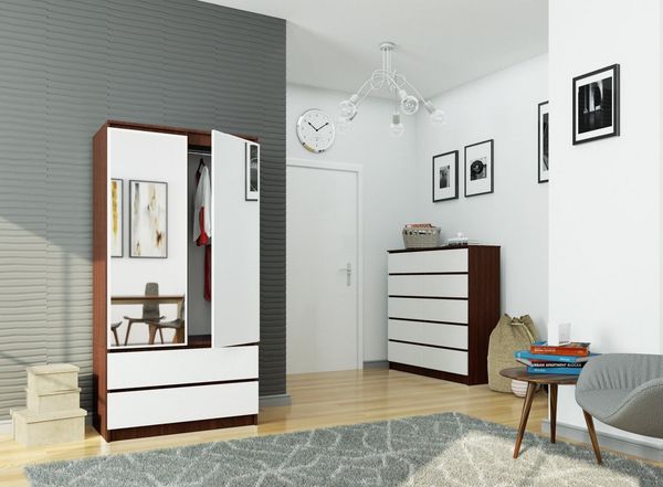 Raumhirsch Furniture Kleiderschrank Kleiderschrank 90 cm - Moderner Schlafzimmerschrank - Weiß Wenge Hochwertiger Gartenschrank mit zwei Spiegeln, Maße: 90 x 200 x 50 cm