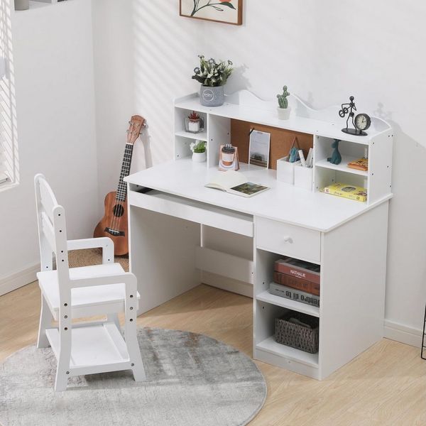 GarveeMore Kinderschreibtisch Kindertisch und Stuhl Set verstellbarer Studientisch mit Hutch