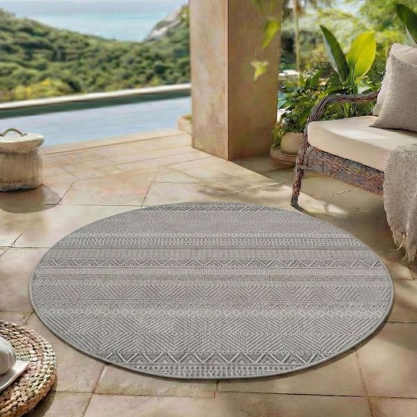 Carpettex Outdoorteppich Ethno- und Tribal-Teppiche, Rund, Höhe: 5 mm, Outdoor Teppich Wetterfest Modern Design Wohnzimmer Küchen Terrasse