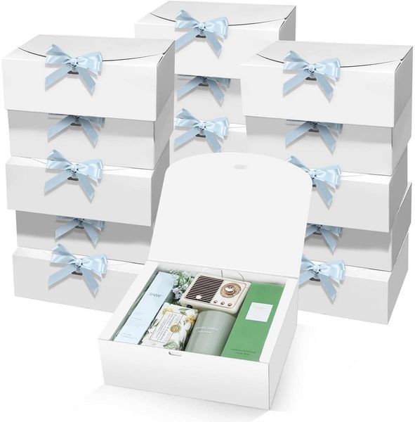 15 Stück LATERN Geschenkboxen Weiß 25 x 20 x 10 cm Kraftpapier mit Blauband