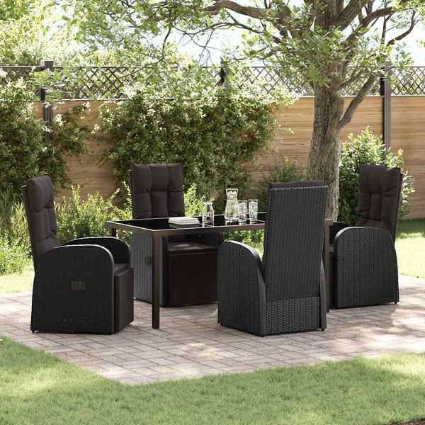 vidaXL Garten Essgruppe mit Kissen 5 pcs Schwarz Poly-Rattan 3379516