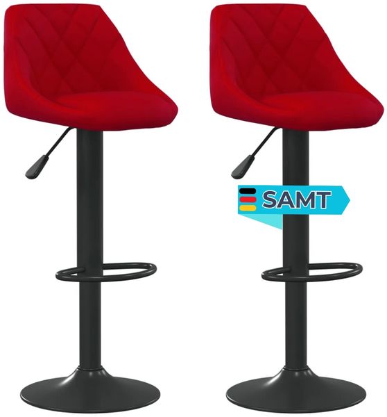 Barhocker DUKE höhenverstellbar 2er Set Weinrot Samt | Barstühle drehbar Küchenhocker Thekenhocker für Küche Hausbar