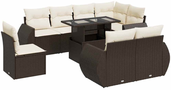 vidaXL 9-tlg. Garten-Sofagarnitur mit Kissen Braun Poly Rattan 3326664