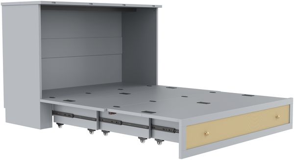 Bett Schrankbett 140x200 cm – umbaubares Plattformbett aus MDF und Kiefernholz mit großem Stauraum, Schublade und USB, Grau Bild 8