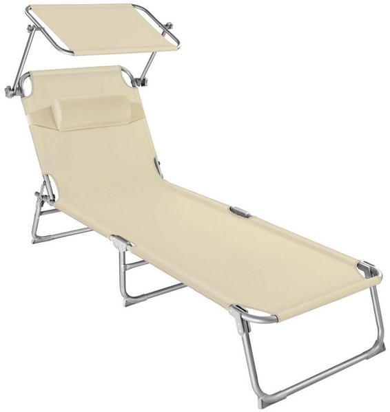 tectake Gartenliege Sonnenliege 4-stufig mit Kopfpolster, 1, 1 St, 1tlg, klappbar