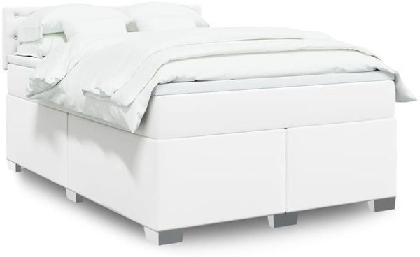 vidaXL Boxspringbett mit Matratze Weiß 140x190 cm Kunstleder 3288421