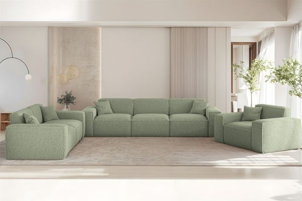 Sofaset Designersofa CELES PREMIUM 3-2-1 in Stoff Sven Hellgrün