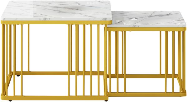 Couchtisch-Set, MDF mit Hochglanz-Marmoroptik, 60x60x45 cm & 45x45x40 cm, weiß Bild 9