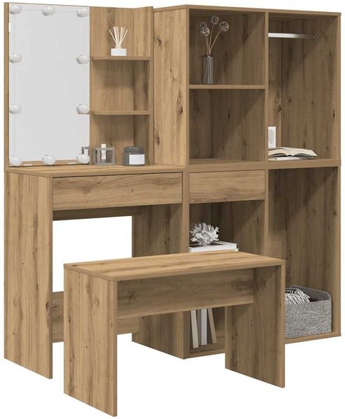vidaXL Schminktisch-Set mit LED-Leuchten Artisan-Eiche Holzwerkstoff 3329182