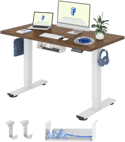FLEXISPOT Höhenverstellbarer Schreibtisch elektrisch 140×80cm– Schreibtisch in Heller Eichenoptik, 25 mm Tischplatte, leiser Motor für Homeoffice & Wohnräume (Kaffee-Eiche Optik, Weiß Gestell)