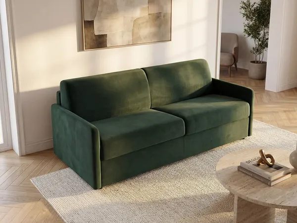 Schlafsofa 3-Sitzer Samt CALIFE - Tannengrün - Liegefläche: 140 cm - Matratzenhöhe: 18 cm