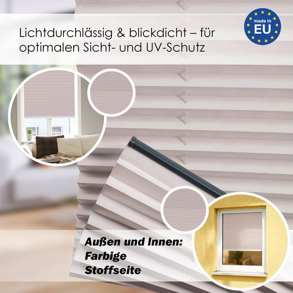 DomDeco Plissee Premium Plissee ohne Bohren, Sichtschutz, lichtdurchlässig, blickdicht, Klemmfix, Klemmfix, UV-beständig, modernes Design, stufenlos