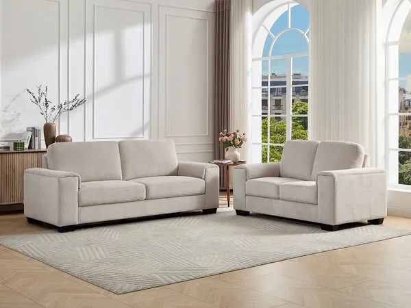 Vente-unique - EMBAPO Couchgarnitur Stoff Beige - B 88 cm x H 85 cm x L 147 cm202 cm