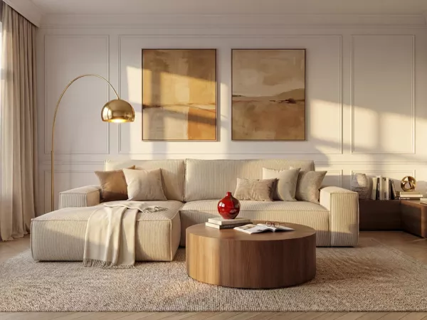 Vente-unique - Ecksofa mit Schlaffunktion - Ecke Links - Cord - Beige - AMELIA