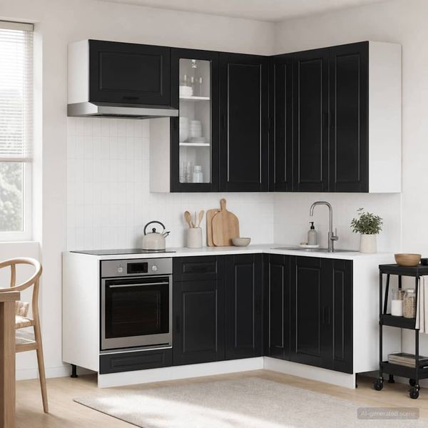 vidaXL Kücheneinheit PORTO 8 pcs Schwarz Holzwerkstoff 3438422