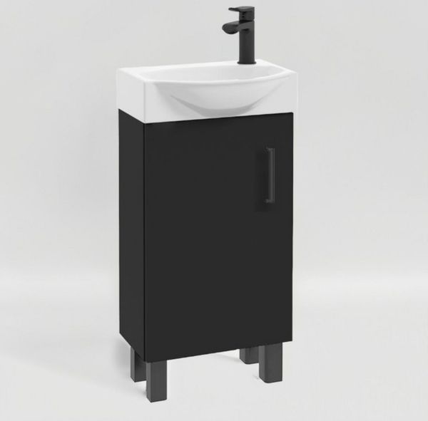 STAMAR Waschbeckenunterschrank Badmöbel Standschrank 40 cm mit Waschbecken Schwarz Armatur Matt Unterschrank stehend Keramik Siphon Set schmal schwarz Armatur