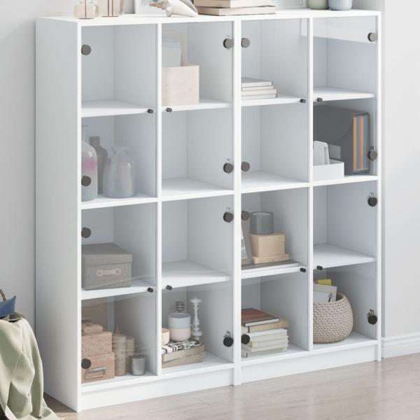 vidaXL Bücherschrank mit Türen Weiß 136x37x142 cm Holzwerkstoff 3206517