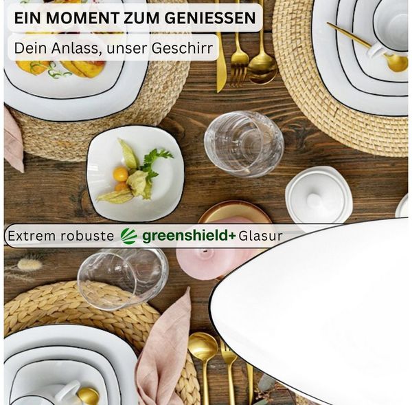 SÄNGER Tafelservice Bilgola Black Rim (24-tlg), 6 Personen, Porzellan, Weiß mit schwarzen Akzenten, spülmaschinenfest, Premium Collection Bild 3