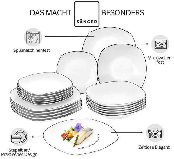 SÄNGER Tafelservice Bilgola Black Rim (24-tlg), 6 Personen, Porzellan, Weiß mit schwarzen Akzenten, spülmaschinenfest, Premium Collection Bild 4