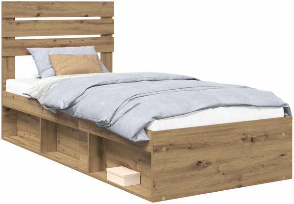 vidaXL Bettrahmen Kunsthandwerk Eiche 90 x 190 cm Massives Kiefernholz 3411470 Bild 2