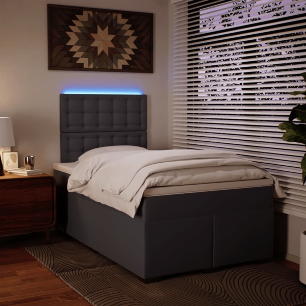 vidaXL Boxspringbett mit Matratze Grau 120x200 cm Kunstleder 3293018 Bild 4