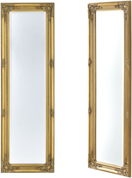 Wandspiegel Livorno 132x42 cm Ganzkörperspiegel im Eukalyptusholz Rahmen Antik Gold [en. casa]