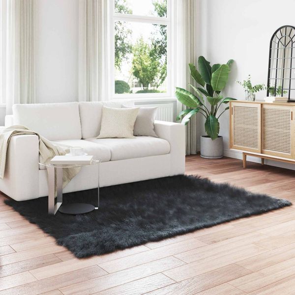 vidaXL Teppich aus Kunstschaffell TAFALLA Schwarz 160 x 230 cm 42021572