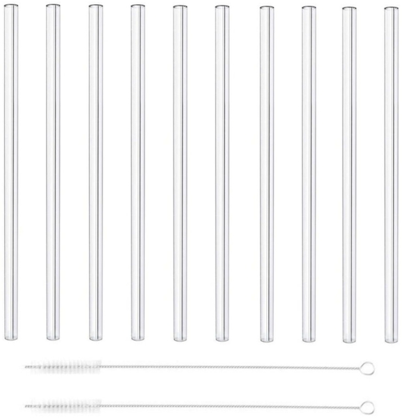 Spetebo Trinkhalme Glas Trinkhalm 20cm - 10 Stück - gerade Strohhalme, (Komplett-Set, 12-tlg, 10 Trinkhalm + 2 Bürsten), wiederverwendbar, inkl. 2 Reinigungsbürsten