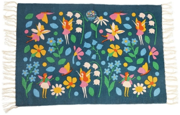 Rex London Teppich Fairies in the Garden fürs Kinderzimmer, rechteckig, ca. 60x90 cm, Höhe: 4 mm, 100% Baumwolle, mit Fransen, Fee-Motiv