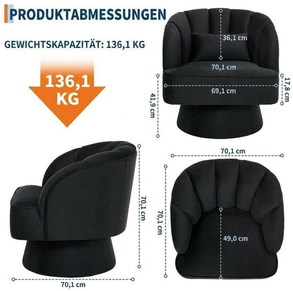 GarveeMore Drehsessel 360-Grad-Sessel mit Samtpolsterung,bequemer runder Loungesessel, gestreifter Rückenlehne und Samtpolsterung,für Wohnzimmer,Schlafzimmer
