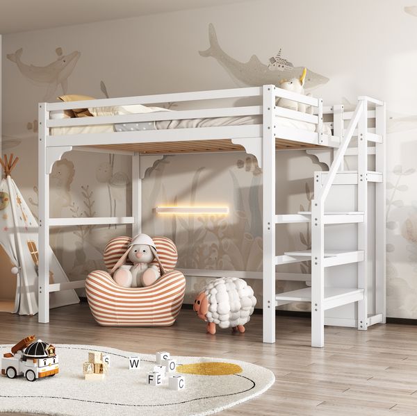 Bett 140x200 cm Hochbett mit Kleiderschrank und Stauraum – platzsparendes Massivholz-Design
