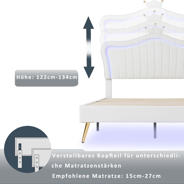 Merax Polsterbett 90x200 cm, weißes aus PU-Leder mit LED-Leuchten (Matratze nicht enthalten) Bild 5