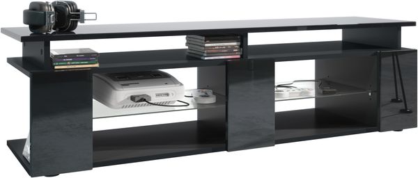 TV Board Movie V2 Game On Lowboard 138,5 x 39 x 39 cm , Korpus in Schwarz matt, Fronten in Schwarz Hochglanz