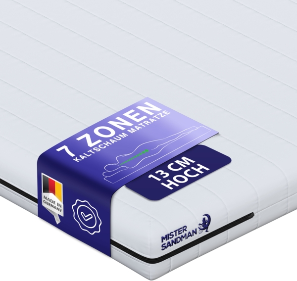 Kaltschaummatratze 90x200cm - 13cm Höhe, 7-Zonen, Härtegrad H2/H3, ergonomisch und allergikerfreundlich, waschbarer Bezug