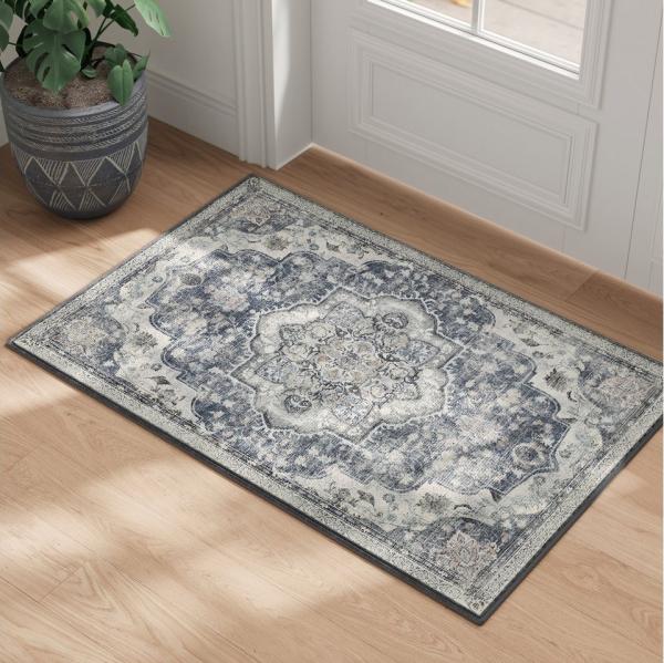 Songmics HOME Teppich, 61x92 cm, Wohnzimmerteppich, Rutschfester Teppich, traditioneller Vintage-Stil, für Wohnzimmer, Küche, Flur, Esszimmer, maschinenwaschbar, Taubengrau